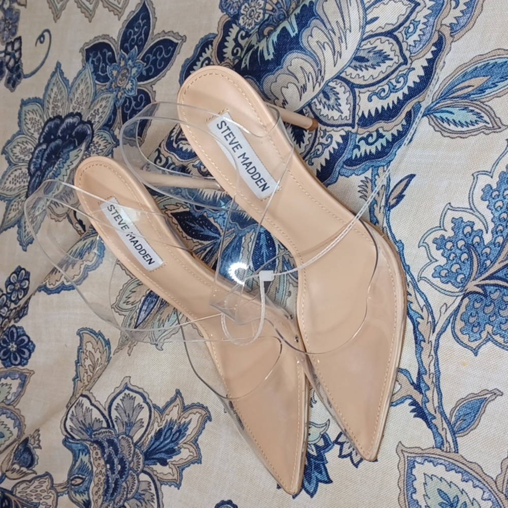 Steve Madden Vienne Clear & Nude Strappy High Heels Pumps - Picture 3 of 10